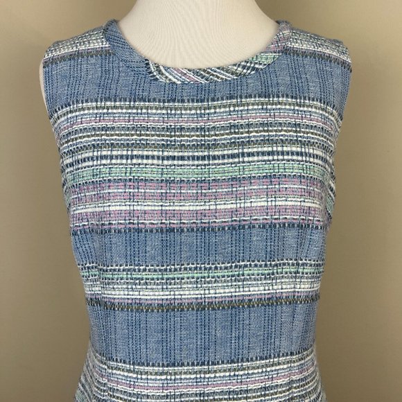 Talbots Tweed Dress 6 Blue Stripe Sheath Sleeveless Lined Career Office - Picture 2 of 12